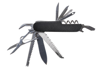 Multifunctional folding knife isolated on white background