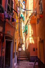 Street of the historic town center of Lerici, Liguria,  Italy
