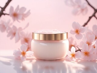 Obraz na płótnie Canvas Cosmetic cream in jars over pastel beige background. ai generative