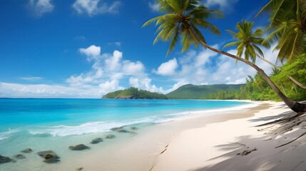 Obraz na płótnie Canvas Panoramic view of beautiful beach Anse Lazio at Seychelles