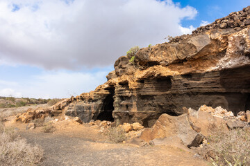 The stratified city of Lanzarote, a volcanic area with geological rock formations, Canary Islands in Spain