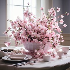 Pink peony flowers bouquet on vase home decoration