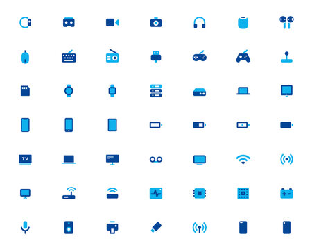 Device and technology web icons in line style. Computer monitor, smartphone, tablet and laptop. Vector illustration. 