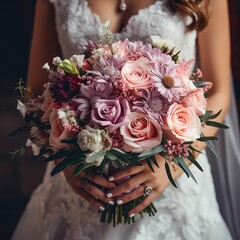 The bride is holding a bouquet of flowers
