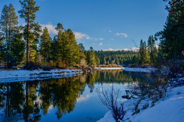 Upper Deschutes River reflecting in the winter, Central Oregon 