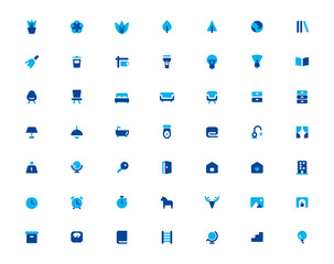 Home interior icon set. Furniture and house decoration vector illustration. Solid icons collection.