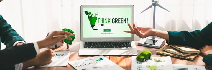 Business people in green corporate company planning eco-friendly and environmental conservative to...