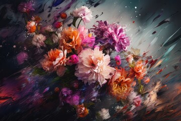 Obraz na płótnie Canvas Spring bouquet: flowers and brushes in harmony., generative IA