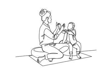 Obraz na płótnie Canvas happy baby sitter and baby, hand drawn doodles logo. Nanny minimalist concept. isolated vector illustration.
