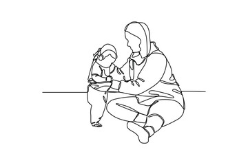 The baby sitter puts on the baby's clothes, hand drawn doodles logo. Nanny minimalist concept. isolated vector illustration.