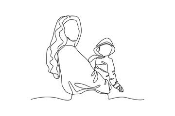 Baby sitter carrying baby, hand drawn doodles logo. Nanny minimalist concept. isolated vector illustration.