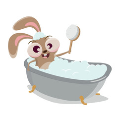 funny cartoon rabbit in the bathtub