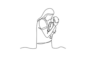 Baby sitter kiss baby, hand drawn doodles logo. Nanny minimalist concept. isolated vector illustration.