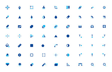 graphic design icons set. Simple linear icons in a modern style flat, Creative Process. Graphic design, creative package, stationary, software. Vector illustration, editable stroke.
