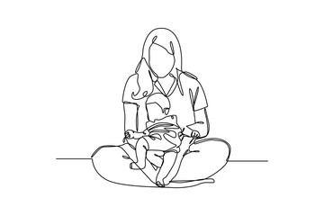 Baby sitter take care of babies, hand drawn doodles logo. Nanny minimalist concept. isolated vector illustration.