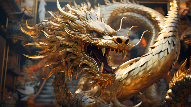 hand drawn beautiful metal texture gold chinese dragon illustration
