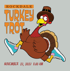 A cartoon turkey runs in a race. - obrazy, fototapety, plakaty