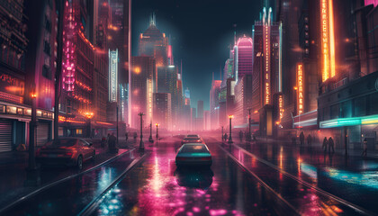 futuristic city street at night