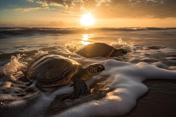 Mating of loggerhead turtles in the Pacific. Majestic! ????, generative IA