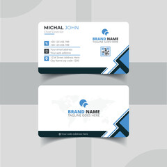 Blue modern creative business card and name card, horizontal simple clean template vector design, layout in rectangle size.