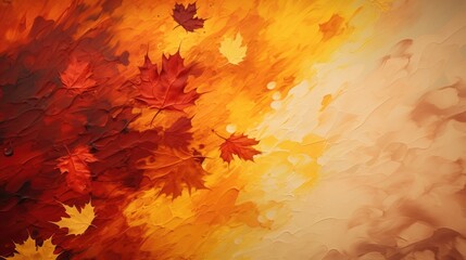 Captivating image of autumn-colored paint splatters on a canvas symbolizing autumn leaves falling....