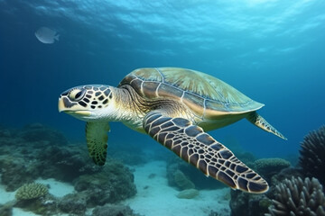 Obraz na płótnie Canvas Sea turtle swimming underwater.Generative AI Image