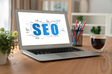 SEO search engine optimization for modish e-commerce and online retail business showing on computer...