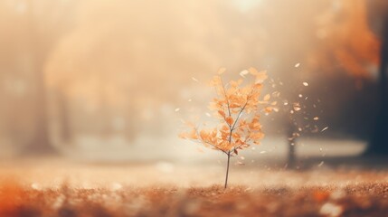 Abstract image of a tree in autumn with falling leaves, emphasized with a blurring effect. Generative AI