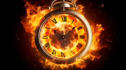 Time on fire, pocket watch in flames