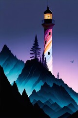 Cartoon lighthouse. AI generated illustration