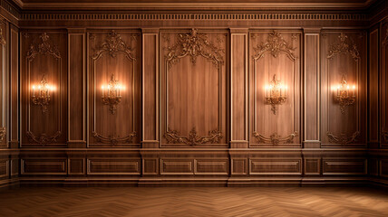 classic brown wooden wall interior. generative AI