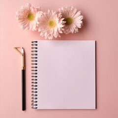Spiral Notebook with dandelion flowers, notepad, back to school concept.Generative AI images