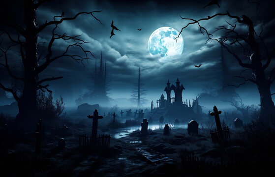 graveyard silhouette halloween Abstract Background.
