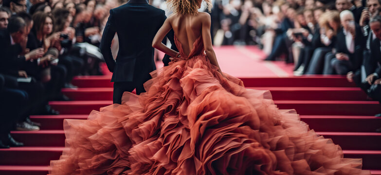 Celebrity nominees hit the red carpet for the premiere. Woman in gorgeous evening dress. Stars hit the red carpet for a glamorous night of awards. digital ai