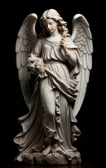 A sculpted guardian angel statue, symbolizing celestial protection and guidance, watching over with a sense of divine presence and benevolence.