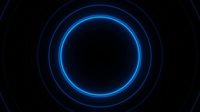 Blue neon circle waves loop animation background