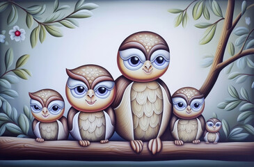 Obraz premium Nice picture of owl family
