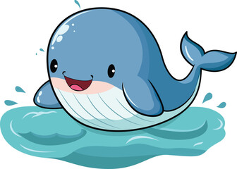 Cute happy whale on water vector illustration happy whale mascot vector image