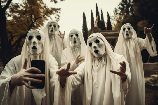 Ghosts take selfy in the cemetery