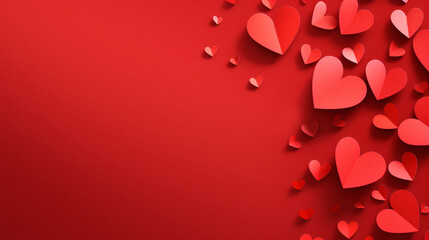 Papercut hearts in varying shades of red on a gradient background.