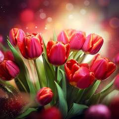 Elegant tulips bloom against a floral background, capturing nature's grace.