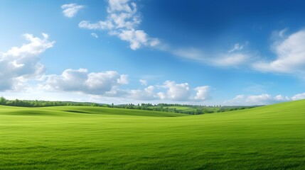 Fototapeta premium Panoramic View of a beautiful green Field and a Cloudy Sky