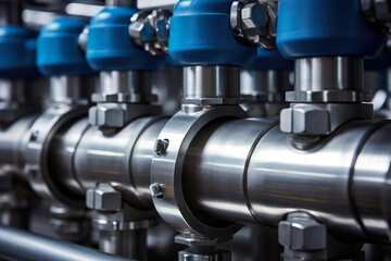 Extremely close-up shot of a pneumatic actuator valve with compressed air hissing through the metal pipes to produce a smooth and effective movement