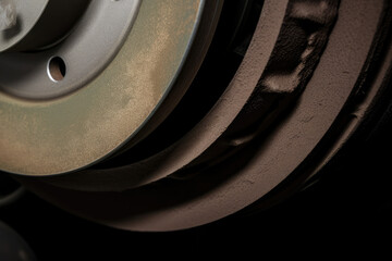 Brake pads and the drum lining are visible in this detailed macro shot of a brake drum