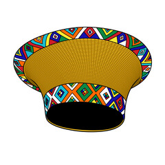 Zulu African wide basket hat yellow with beaded bands vector image