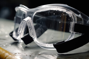 Detail of a macro photograph of industrial safety goggles