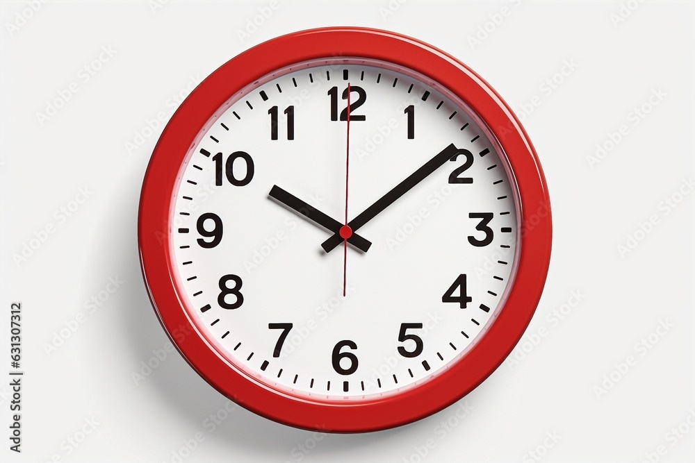 Poster red round clock isolated on white background