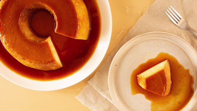 Sweet Creme Caramel Condensed milk Pudim in top view