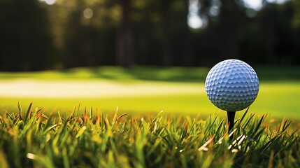 Golf ball on golf course, tee shot, golf ball on the green, golf shot - obrazy, fototapety, plakaty
