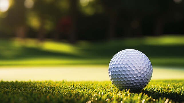 Golf ball on golf course, tee shot, golf ball on the green, golf shot